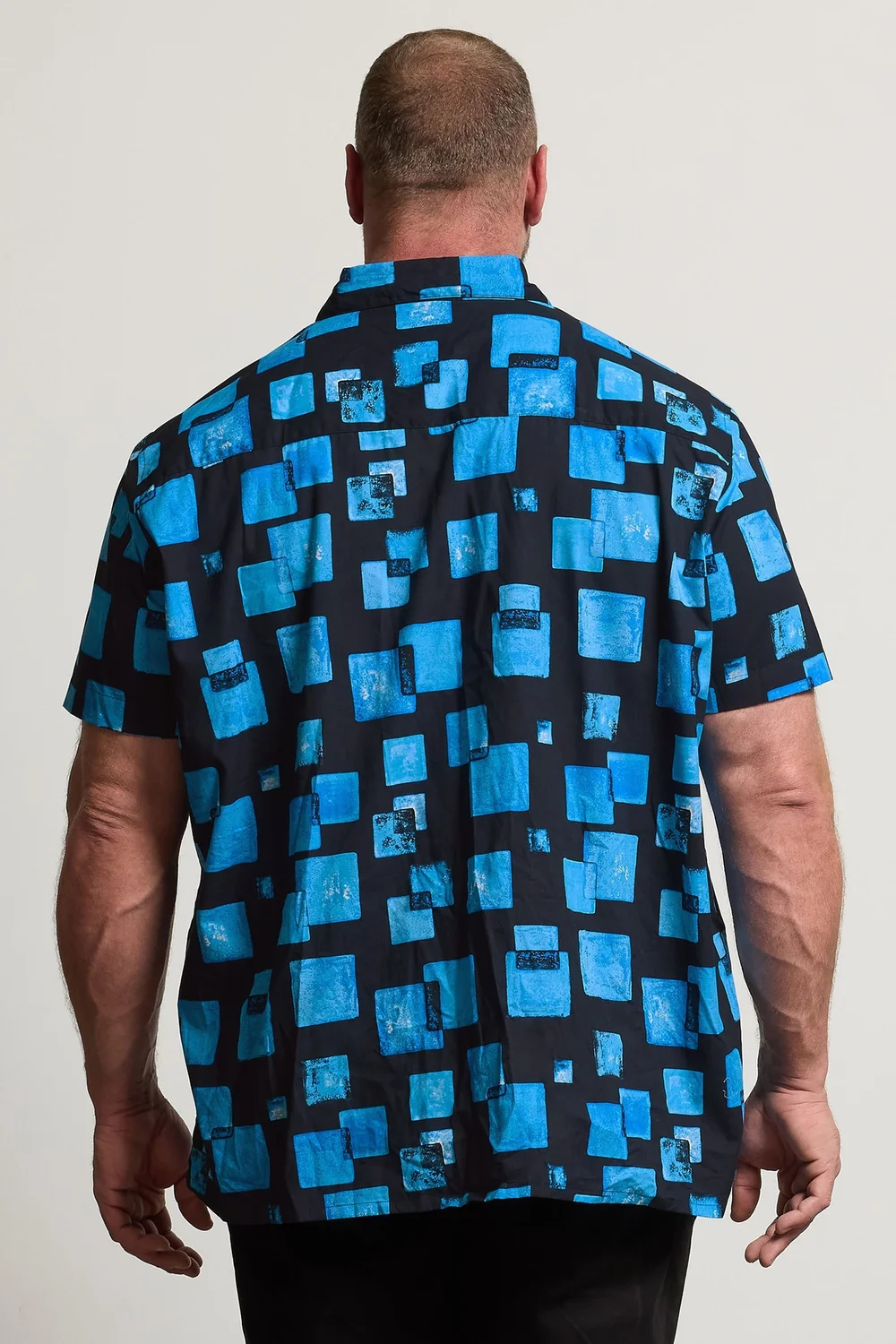 BadRhino Navy Blue Square Print Short Sleeve Revere Collar Shirt - 3XL Image 5