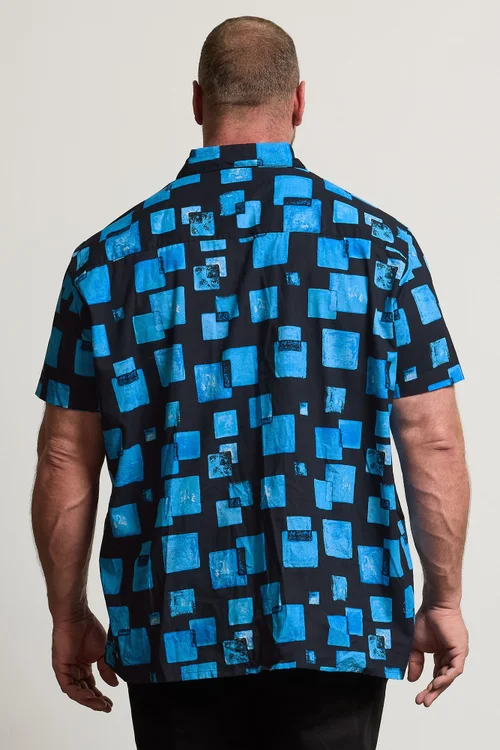 BadRhino Navy Blue Square Print Short Sleeve Revere Collar Shirt - 3XL Image 5