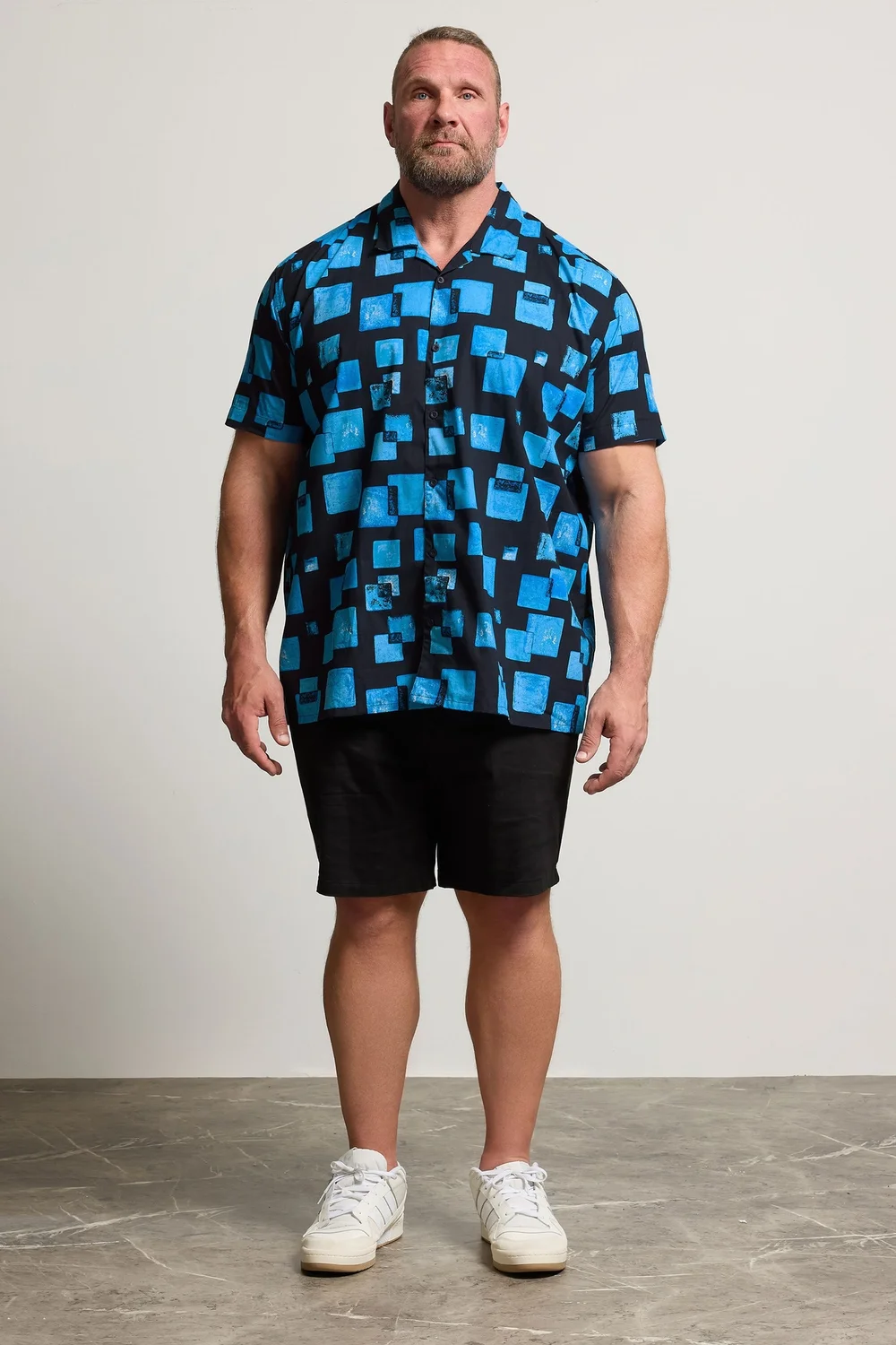 BadRhino Navy Blue Square Print Short Sleeve Revere Collar Shirt - 3XL Image 3