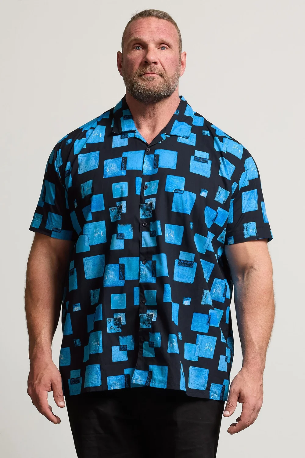 BadRhino Navy Blue Square Print Short Sleeve Revere Collar Shirt - 3XL Image 2