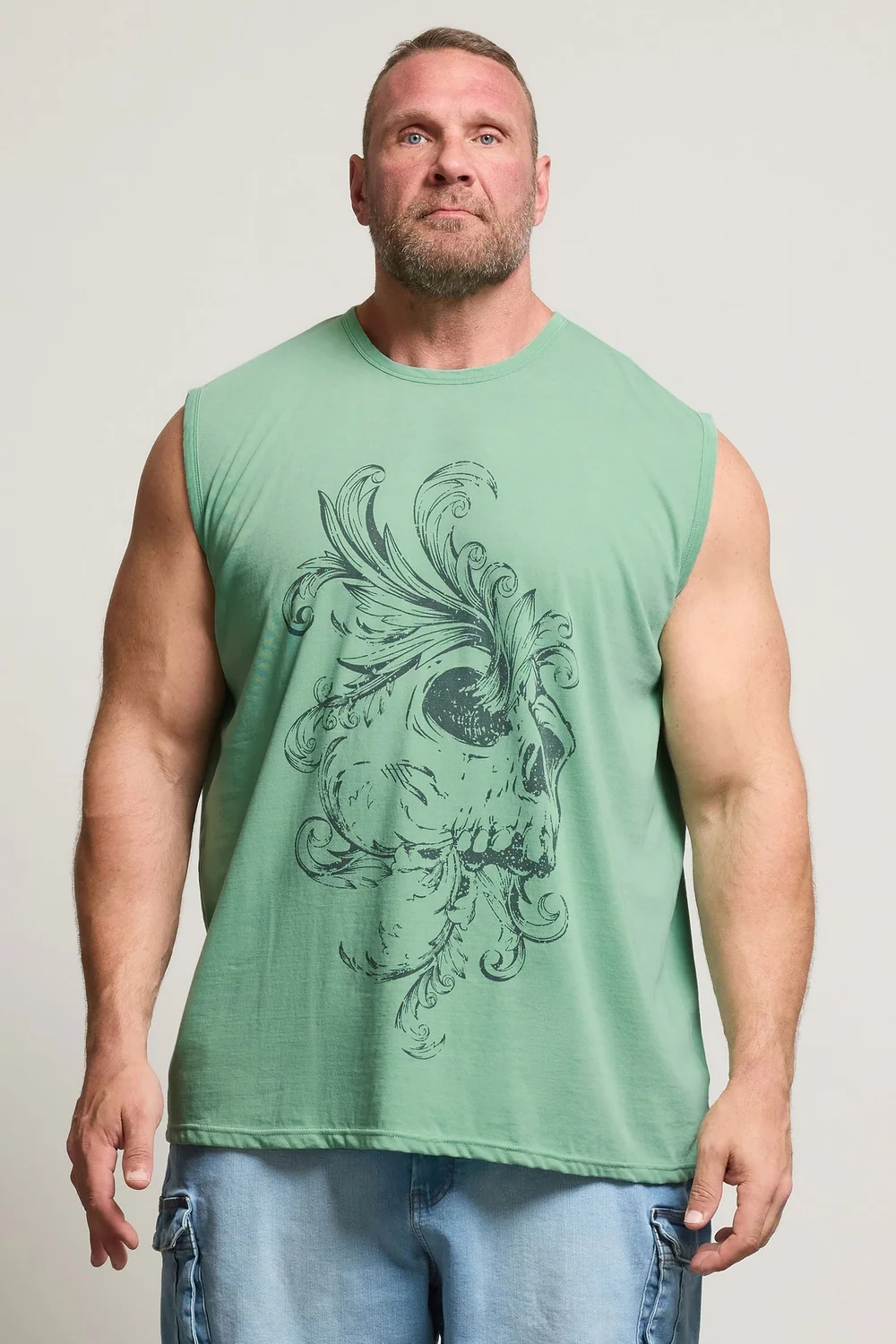 BadRhino Light Green Acid Wash Skull Print Vest - 4XL Image 1