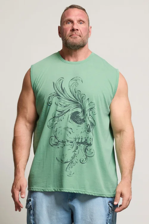 BadRhino Light Green Acid Wash Skull Print Vest - 4XL Image 1