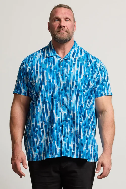 BadRhino Blue Abstract Print Short Sleeve Revere Collar Shirt - 4XL Image 2