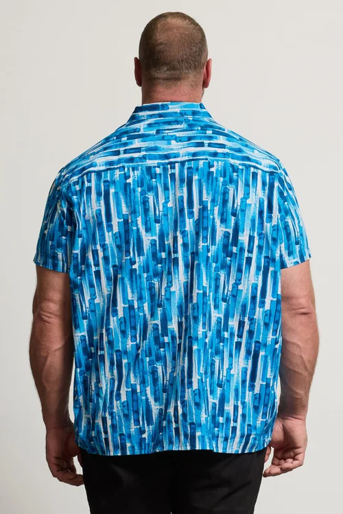 BadRhino Blue Abstract Print Short Sleeve Revere Collar Shirt - 4XL Image 4