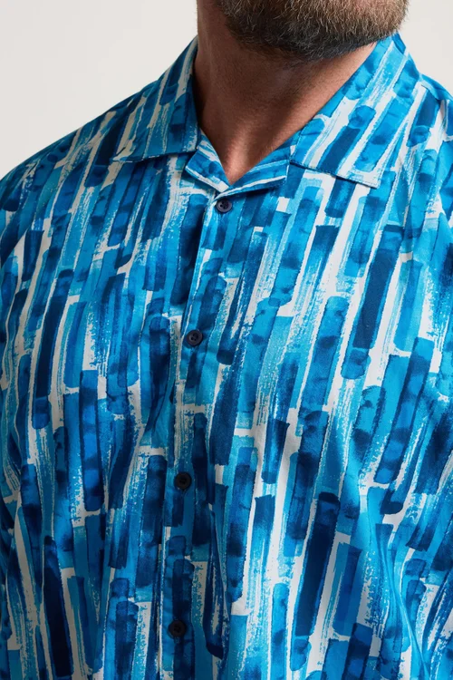 BadRhino Blue Abstract Print Short Sleeve Revere Collar Shirt - 4XL Image 5
