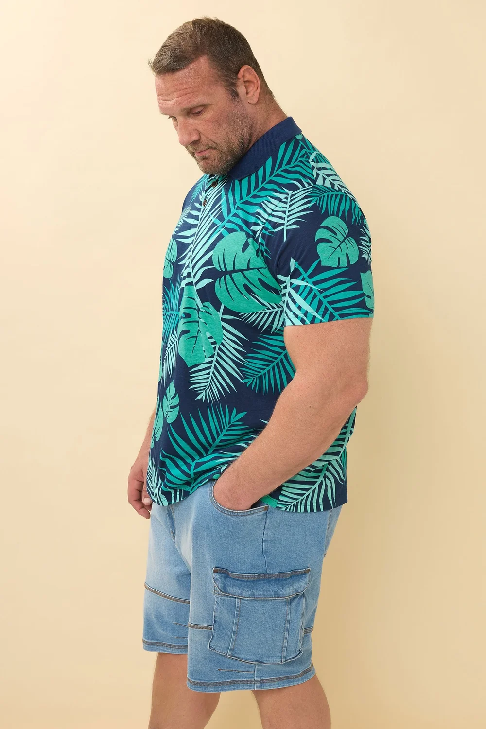 BadRhino Navy Blue Leaf Print Polo Shirt - 7-8XL Image 5