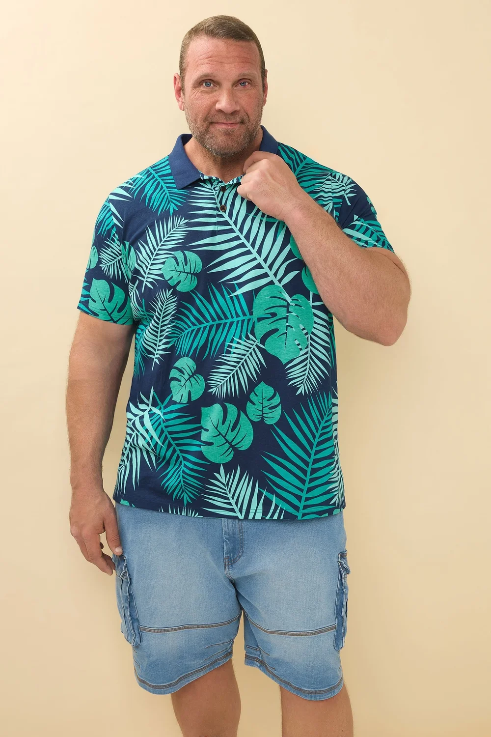 BadRhino Navy Blue Leaf Print Polo Shirt - 7-8XL Image 2