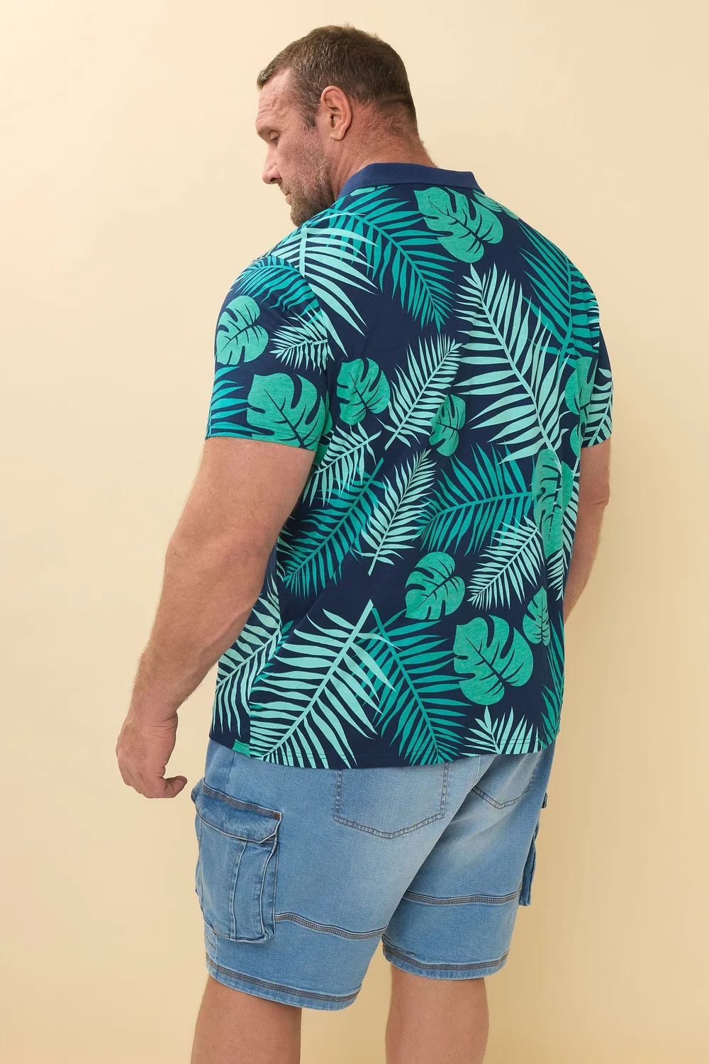BadRhino Navy Blue Leaf Print Polo Shirt - 7-8XL Image 4