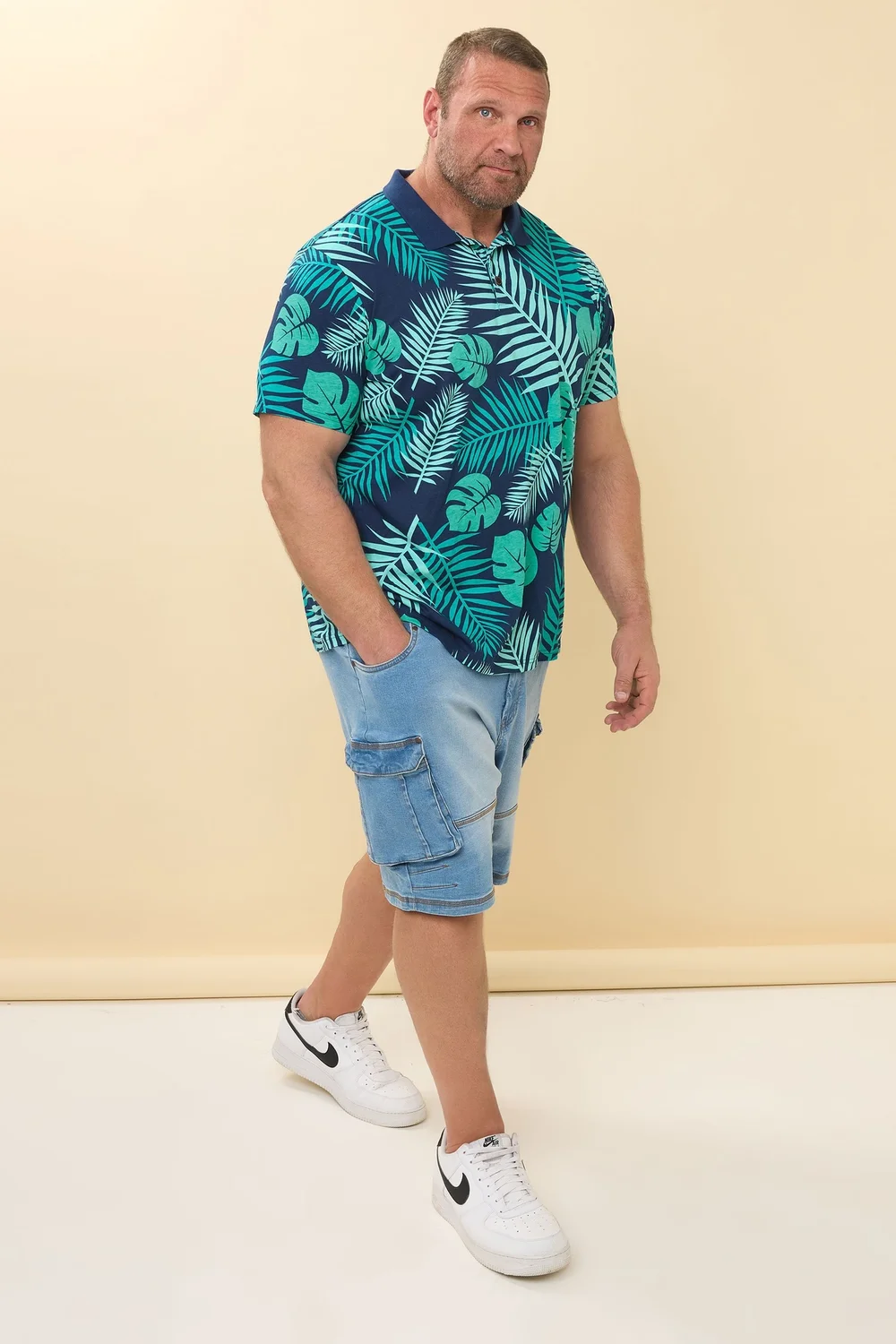 BadRhino Navy Blue Leaf Print Polo Shirt - 7-8XL Image 3