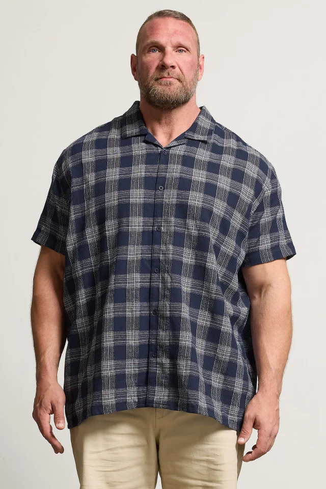 BadRhino Navy Blue Textured Check Print Shirt