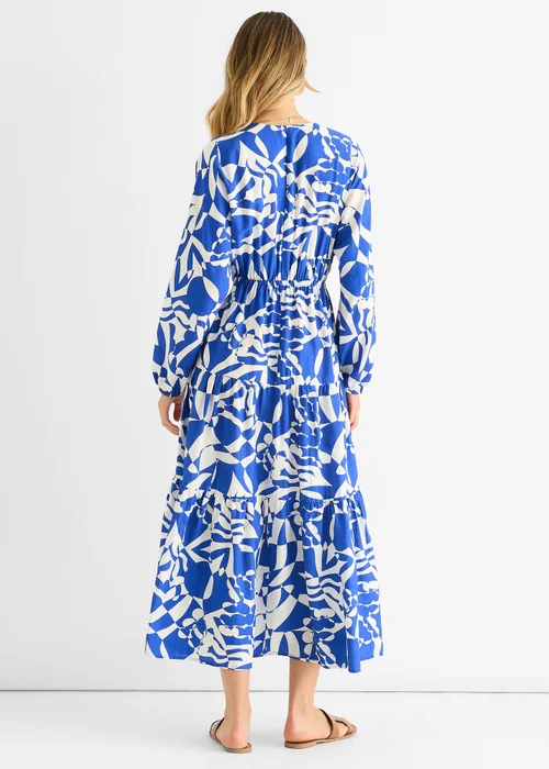 Gini London Blue Abstract Wrap Elasticated Waist Midaxi Dress - M/L Image 2