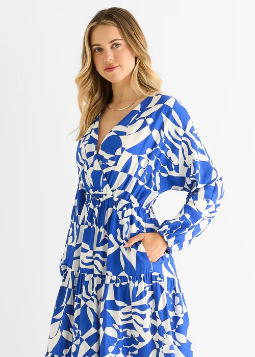 Gini London Blue Abstract Wrap Elasticated Waist Midaxi Dress - M/L Image 3