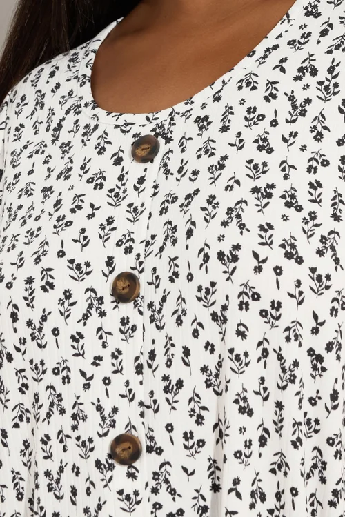 Yours Curve White Ditsy Floral Ribbed Swing T-Shirt - 18 Image 5