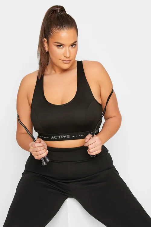 Yours Active Curve Black Padded Sports Bra - 26-28 Image 1