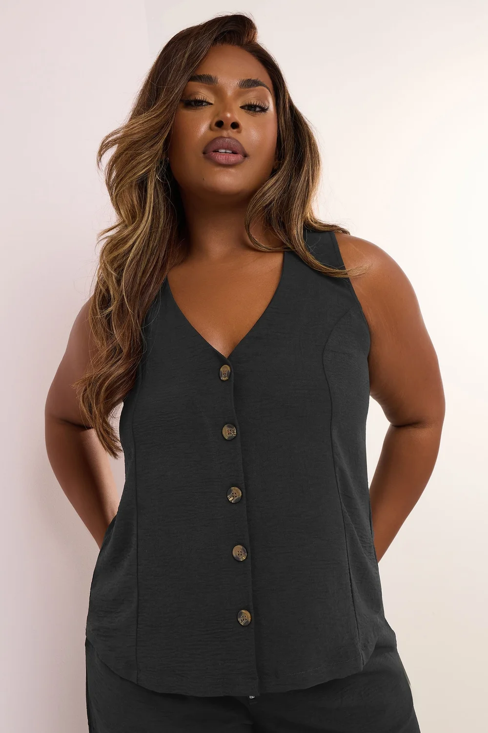 Yours Curve Black Button Through Waistcoat - 30-32 Image 1
