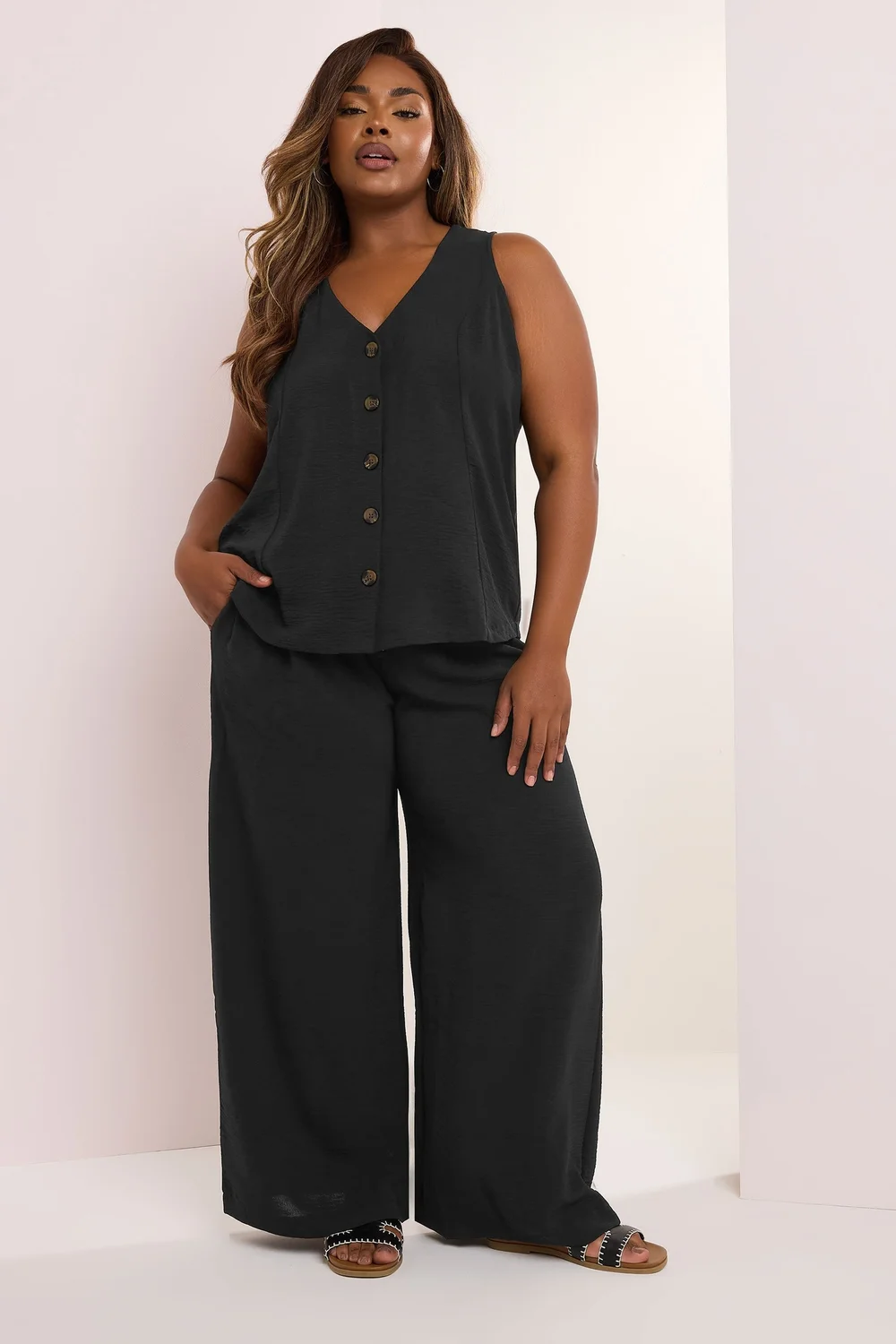 Yours Curve Black Button Through Waistcoat - 30-32 Image 2