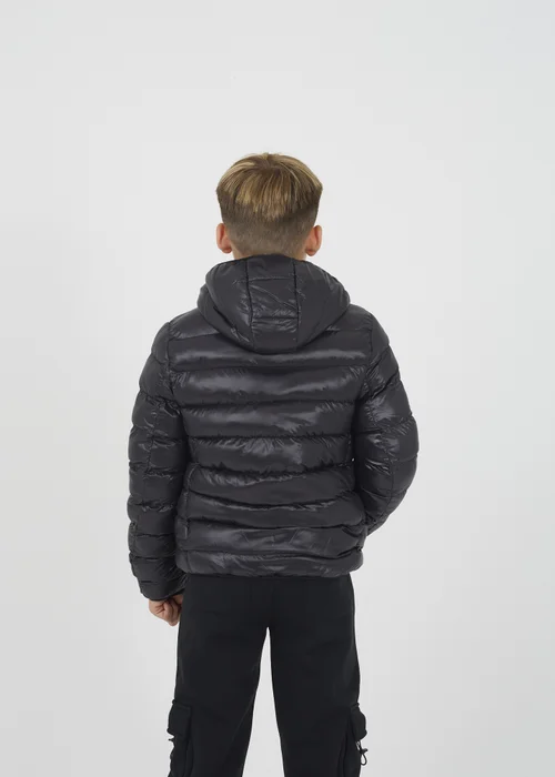 Brave Soul Black Shiny Quilted Hooded Puffer Jacket (7-13 yrs) - 7-8 Yrs Image 2