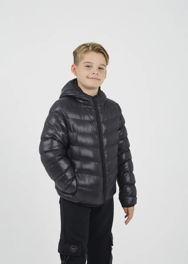 Brave Soul Black Shiny Quilted Hooded Puffer Jacket (7-13 yrs)