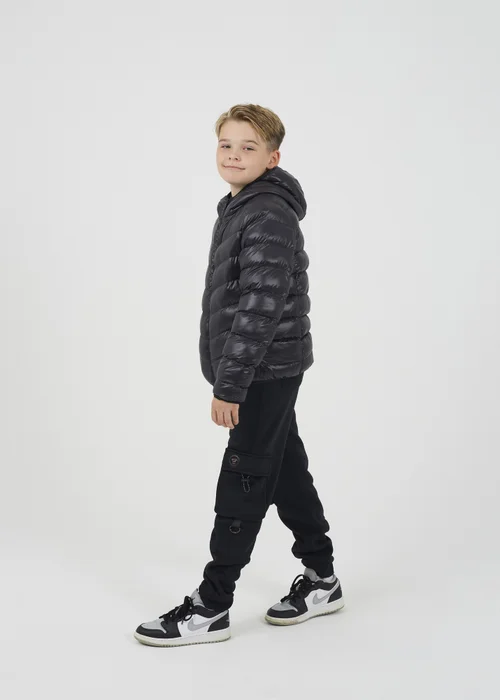 Brave Soul Black Shiny Quilted Hooded Puffer Jacket (7-13 yrs) - 7-8 Yrs Image 3