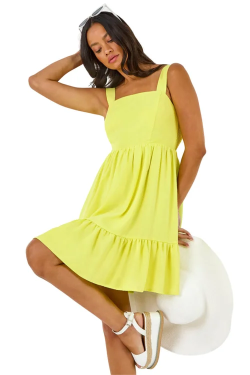 Dusk Lime Poplin Tiered Swing Dress - 10 | Matalan Dusk Lime Poplin Tiered Swing Dress - 10 | Matalan