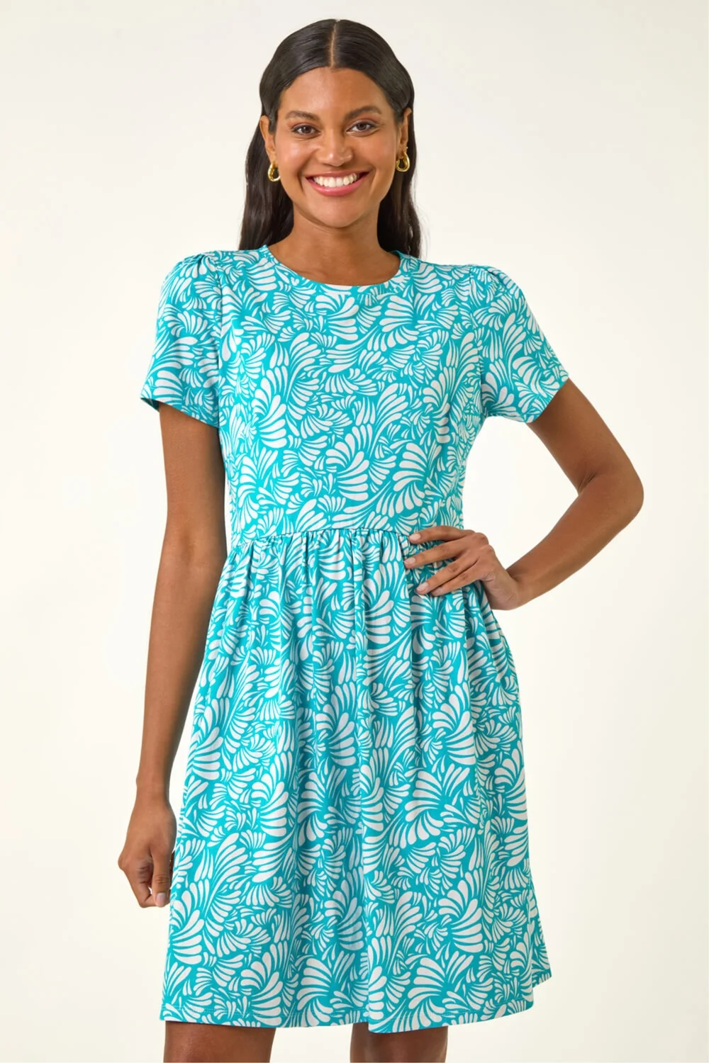 Roman Aqua Abstract Print Jersey Dress - 20 Roman Aqua Abstract Print Jersey Dress - 20