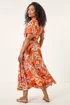 Roman Orange Petite Leaf Print Shirred Midi Dress - 14 Image 3