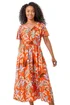 Roman Orange Petite Leaf Print Shirred Midi Dress - 14 Image 1