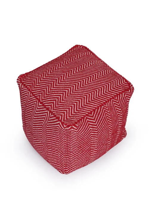 Kaikoo Red White Chevron Woven Dhurrie Cube - One Size Image 4
