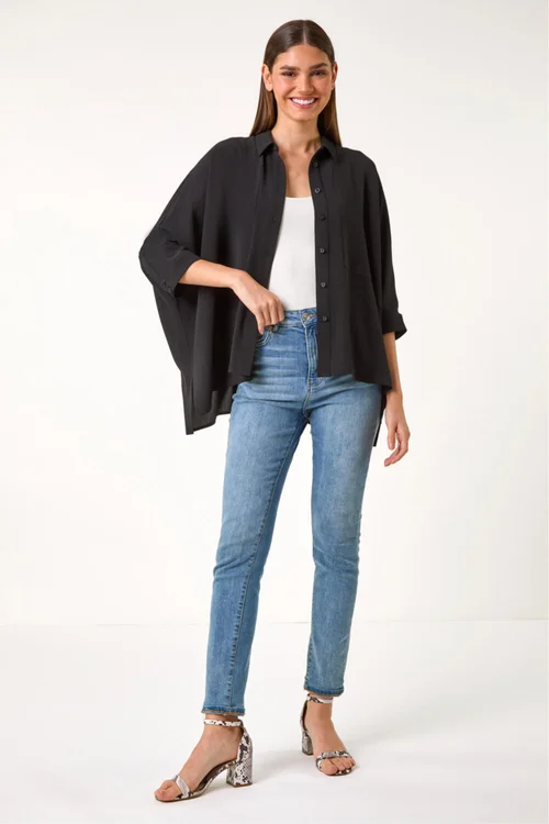 Roman Black Relaxed Smart Stretch Shirt - Size 10 Image 2