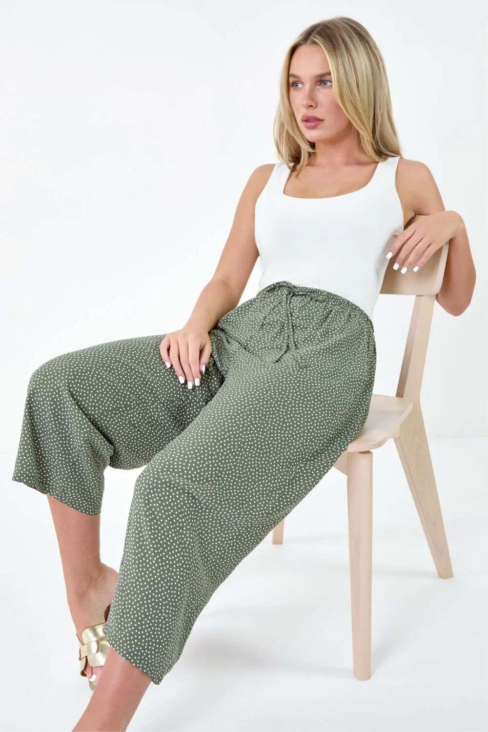 Roman Khaki Petite Spot Print Stretch Culottes - 8 Image 2