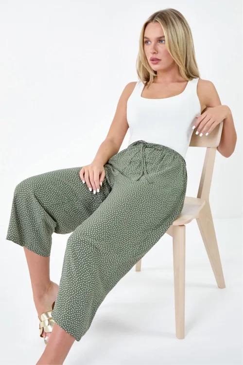 Roman Khaki Petite Spot Print Stretch Culottes - 8 Image 2