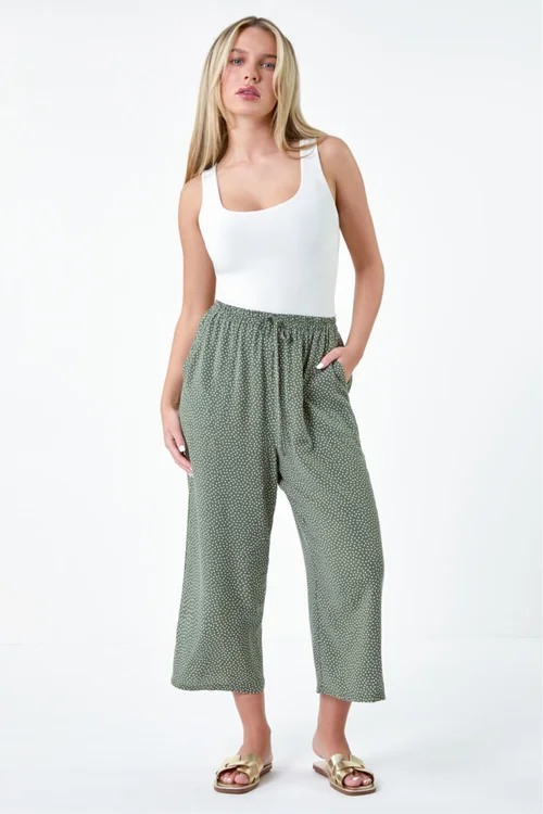 Roman Khaki Petite Spot Print Stretch Culottes - 8 Image 3