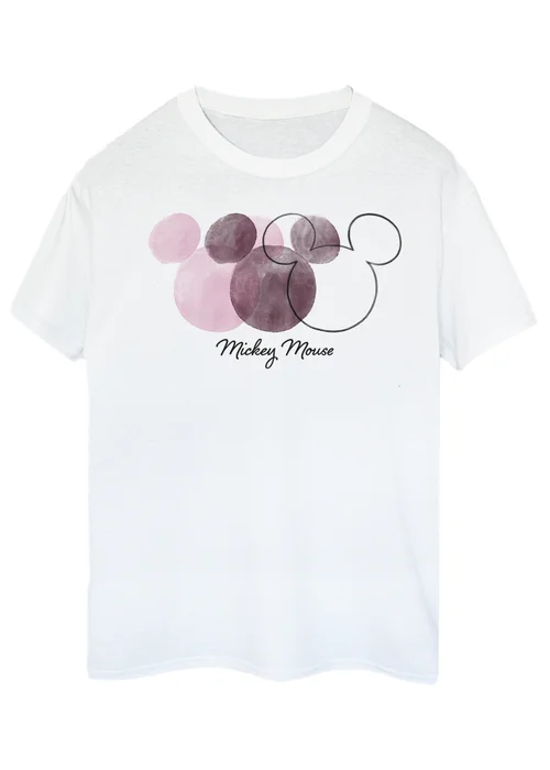 Spiral Galaxy Disney Mickey Mouse 3 Heads White Boyfriend Fit Graphic T-Shirt - M Image 1