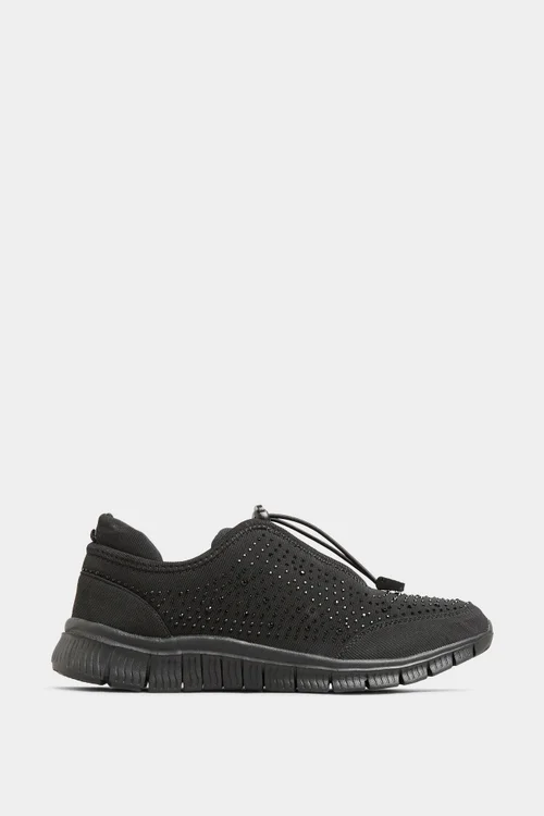 Yours Black Embellished Drawcord Trainers In Wide E Fit - 6 Wide Image 3