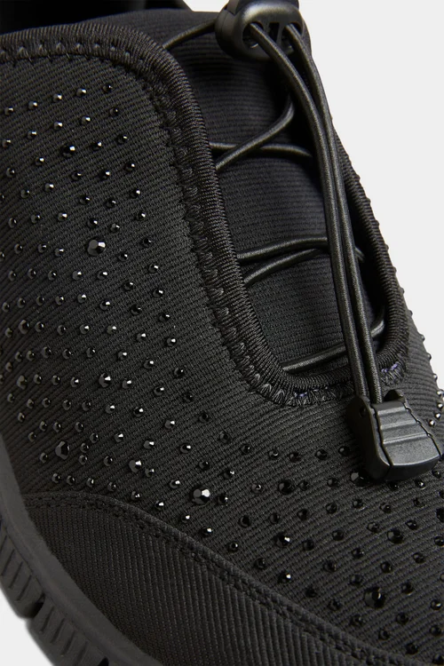 Yours Black Embellished Drawcord Trainers In Wide E Fit - 6 Wide Image 5