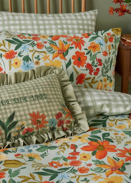 furn. Meadowhaze Printed Green Duvet Cover Set - Double Image 2