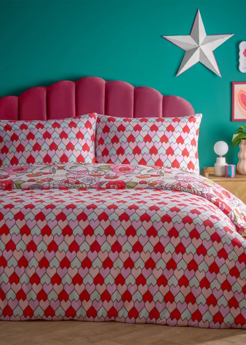 furn. Glasshearts Printed Pink Duvet Cover Set - Single Image 2