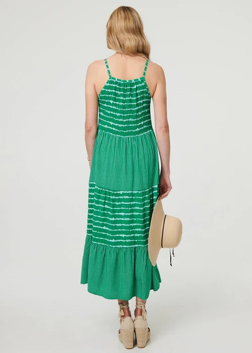 Izabel London Green Striped Ruched Texture Tiered Midi Dress - S/M Image 2