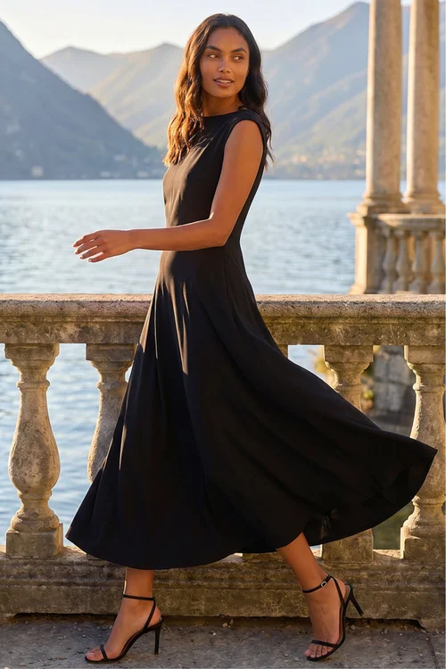 black fit and flare midi dress Bebe Women's Sweetheart Style Keywords Anne Klein Side Button Down