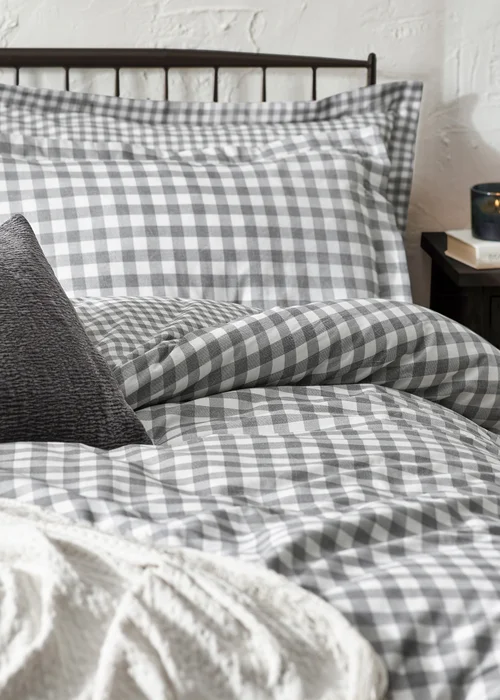 Yard Barton Gingham Check Grey Duvet Cover Set - Double Image 2