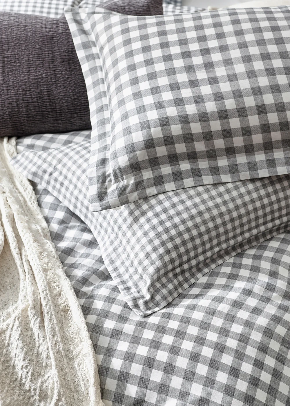 Yard Barton Gingham Check Grey Duvet Cover Set - Double Image 3