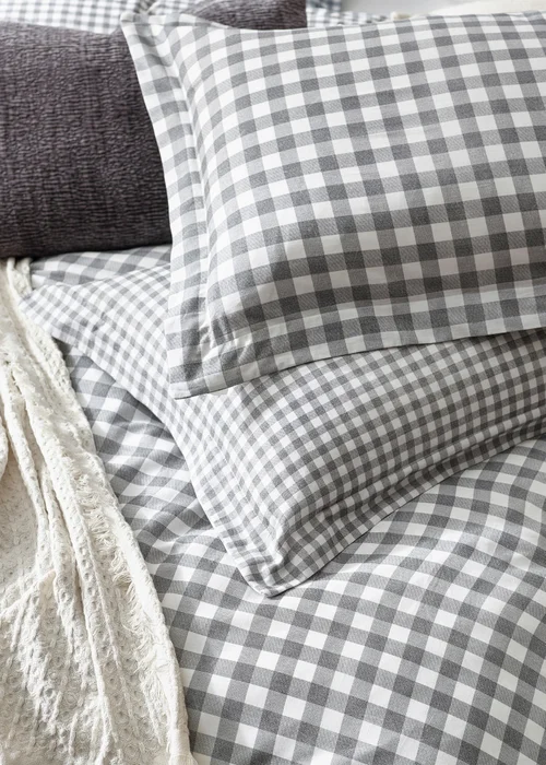 Yard Barton Gingham Check Grey Duvet Cover Set - Double Image 3