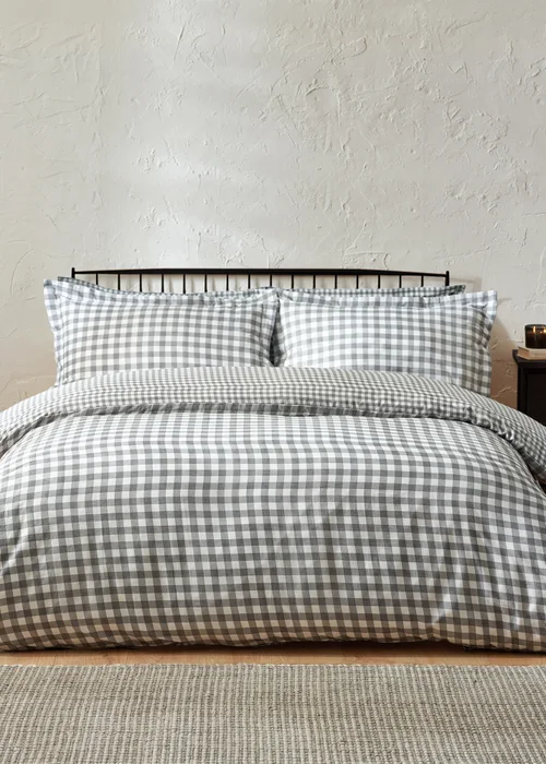 Yard Barton Gingham Check Grey Duvet Cover Set - Double Image 4