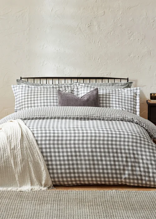 Yard Barton Gingham Check Grey Duvet Cover Set - Double Image 1