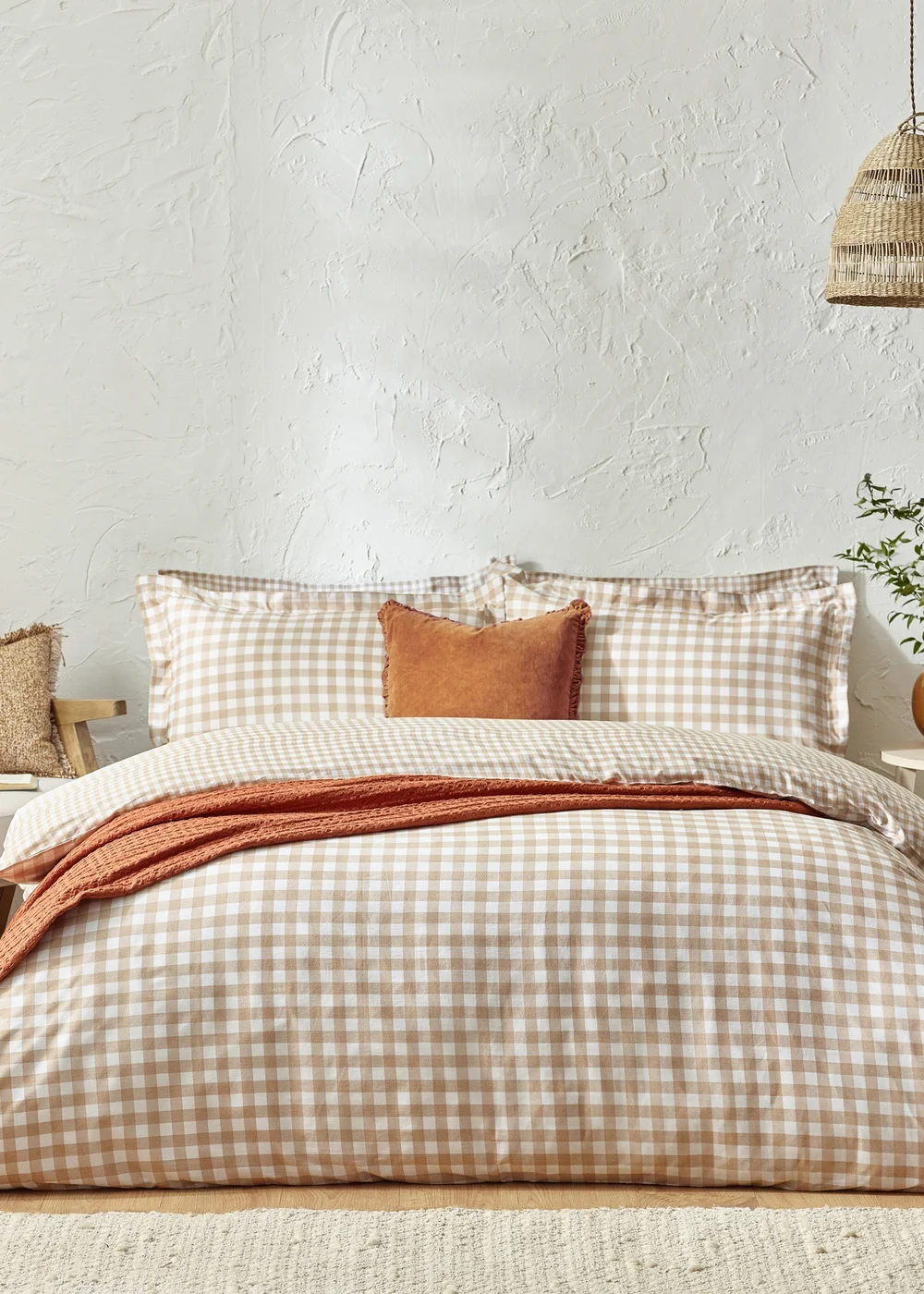 Yard Barton Gingham Check Biscuit Duvet Cover Set - Single Image 1
