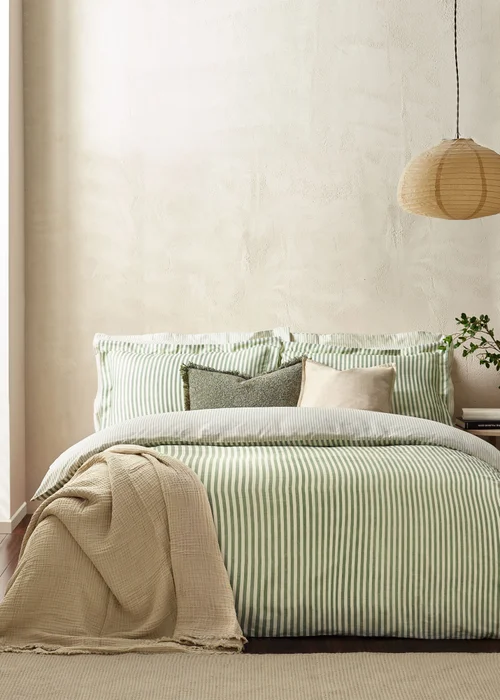 Yard Hebden Melange Stripe Cotton Forest Duvet Cover Set - Single Image 1