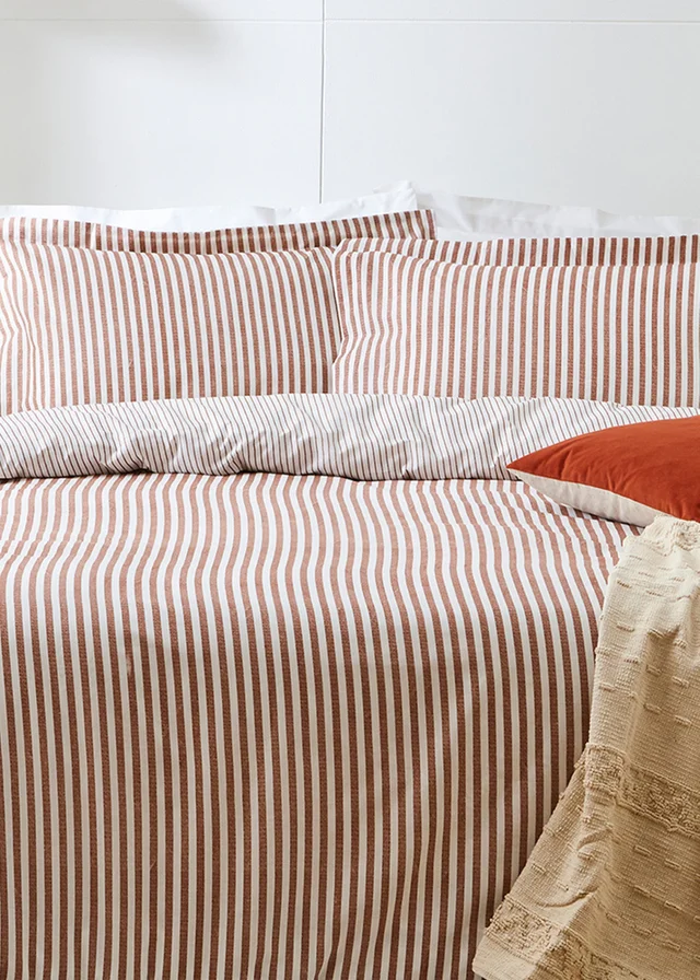 Yard Hebden Melange Stripe Cotton Pecan Duvet Cover Set