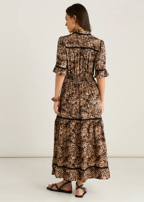 Gini London Brown Animal Print Lace Trim Tiered Midi Dress - 8 Image 2