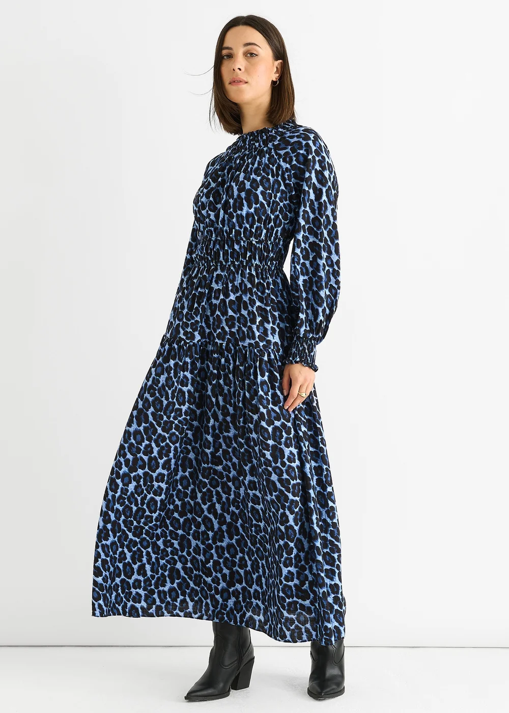 Gini London Blue Animal Print Shirred High Neck Maxi Dress - 8 Image 5