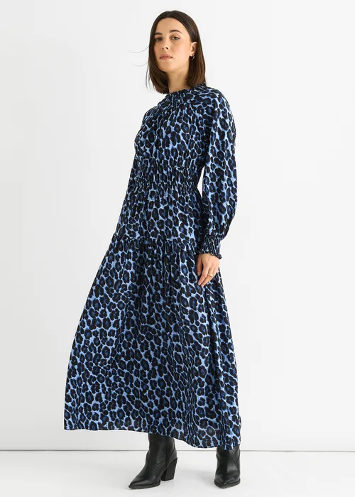 Gini London Blue Animal Print Shirred High Neck Maxi Dress - 8 Image 5